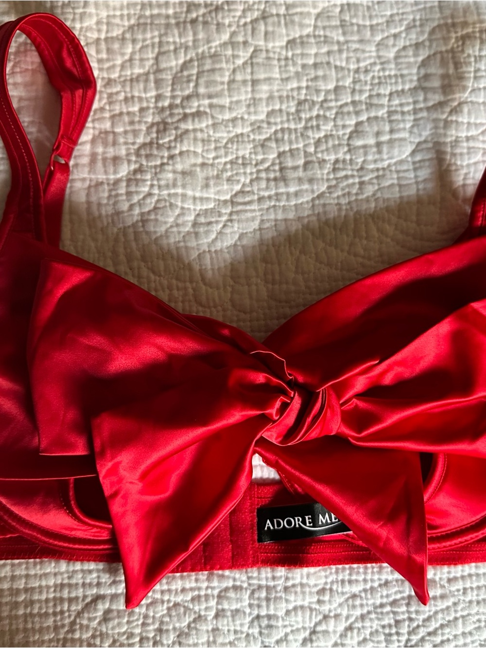 Adore Me Satin Bow Front Underwire Bra in Red